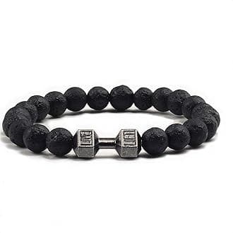 SVICHOCHKA Lava Beads Gym Bracelets for Men - 8mm Lava Rock Bracelet Natural Stone, Men Stretch Bracelet Bead Bracelet for Women- Alloy Dumbbell Bracelet, Beaded Jewelry Elastic Blessings Bracelet