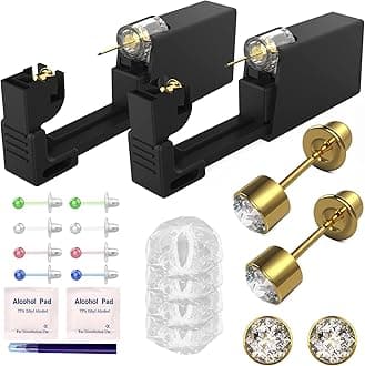 KAIQIKAIXI 19Pcs Ear Piercing Kit Disposable Sterile Ear Piercing Kit Painless Ear Piercing Gun Tool with CZ Size 5 mm Golden Earring Studs (Golden, 4mm)