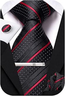 Silk Ties for Men Pink Blue Black Mens Ties Set 4 PCS Necktie Pocket Square Cufflinks Clip Pin for Wedding