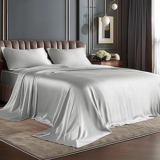 BEDELITE Satin Sheets Twin Size Bed Set, Luxury Soft Grey Silky Sheets for Hair and Skin, Similar to Silk Bed Sheets Set 3 Pieces with 1 Deep Pocket Fitted Sheet, 1 Flat Sheet, and 1 Pillowcase