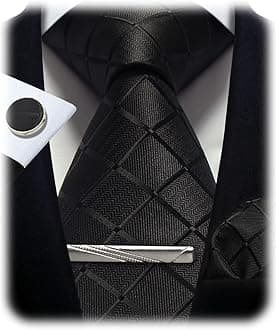 Mens Tie Set, Striped Plaid Tie Formal Necktie, Pocket Squares Ties Clips Cufflinks Classic Set for Men (KE-18)