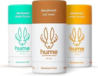 Hume Supernatural Aluminum Free Deodorant for Women & Men, Natural Ingredients, Probiotic, Plant Based, Baking Soda Free, Aloe, & Cactus Flower, Anti Sweat, Stain & Odor – Variety 3 Pack