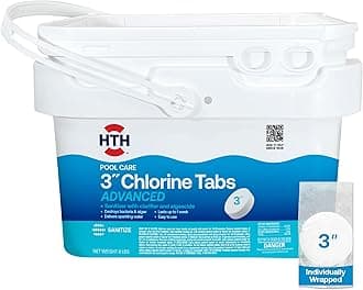 HTH 42053W Pool Care 3" Chlorine Tabs Advanced, Individually Wrapped Tablets - Swimming Pool Sanitizer with Clarifier & Algaecide, Destroys Bacteria & Algae, Delivers Clear Water All Season, 8 lbs