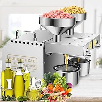 1500W Oil Press Machine with Double Oil Outlets, Automatic Commercial Oil Expeller Extractor Stainless Steel Oil Presser Pressing Mill Maker Machine for Commercial Domestic Use, 110V Silver