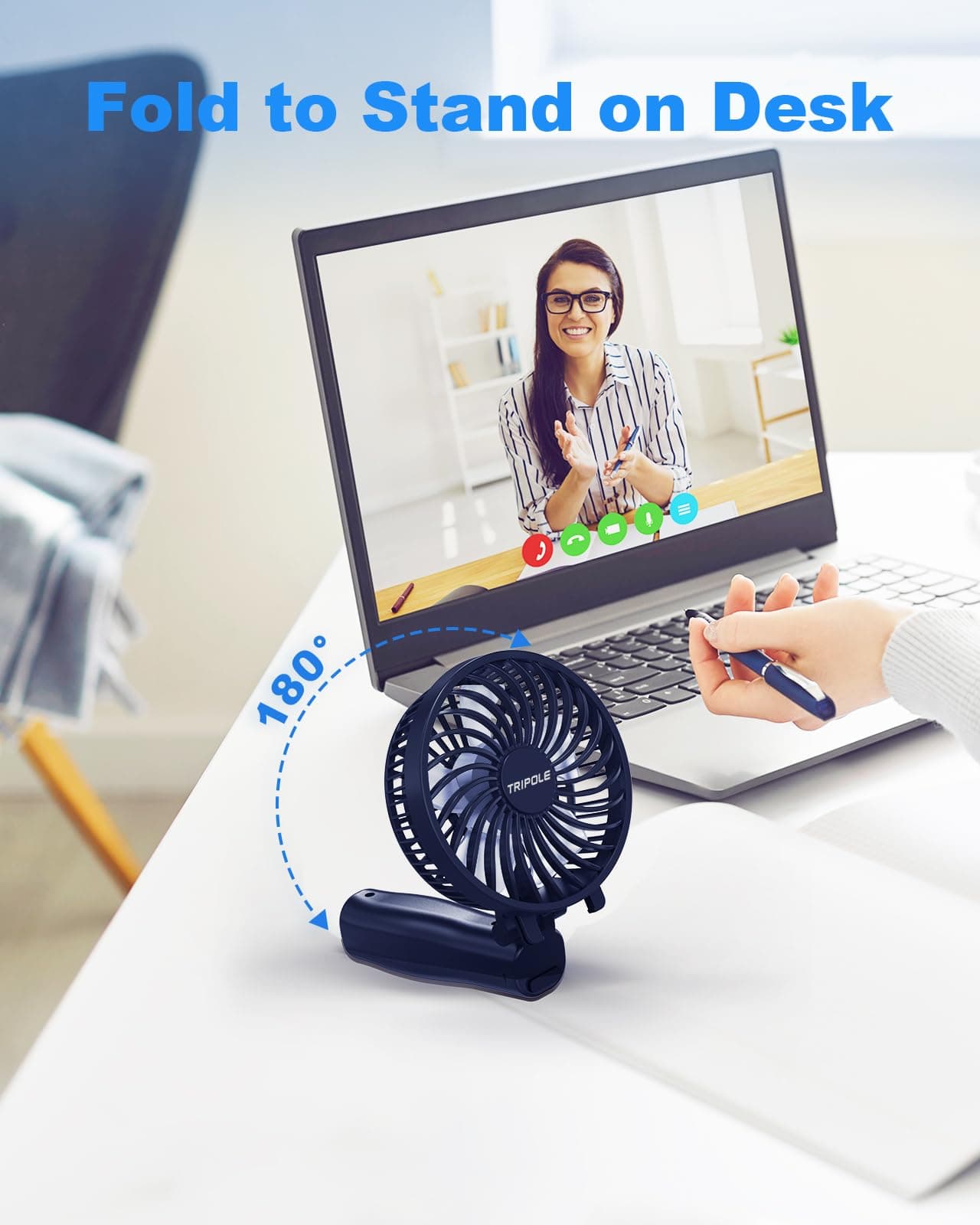 TriPole Handheld Fan Foldable Mini Portable Fan, 3 Speeds Small Personal Rechargeable USB Desk Fans, Powerful Hand Held Fans Battery Operated for Travel Outdoor Beach Makeup, Navy Blue, 4.2” Cover