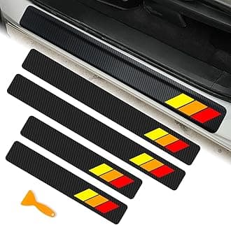 Tricolor Door Sill Protectors for Toyota Tacoma TRD 4Runner Tundra Rav4 Highlander Accessories, Carbon Fiber Front/Rear Door Sill Plate Guard, Retro Stripe Door Entry Guard Stickers(4 Pcs)