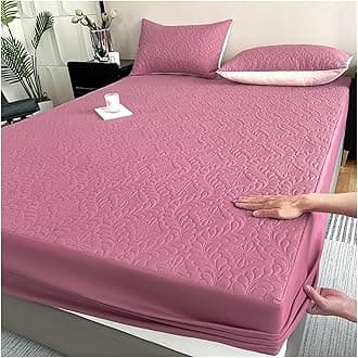Waterproof Quilted Mattress Protector Breathable Bed Linen Mattress Cover No Pillowcase for Bedroom(Deep Pink,100x200x30cm)