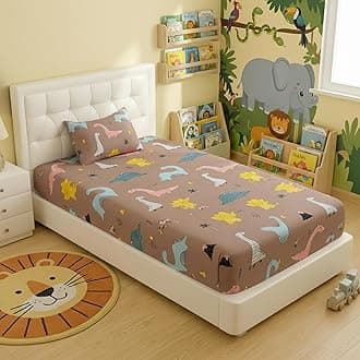Filymore Small Dinosaurs Single Bedsheet for Kids 240 TC Cartoon Bedcover Mad...