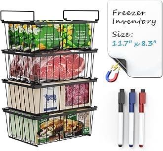 iSPECLE Freezer Organizer Bins - For 5 Cu.Ft Deep Freezer with 4 Pack Chest Freezer Organizer and Inventory List Board Track Food, Stackable to Maximize Vertical Space, Easy Access without Digging