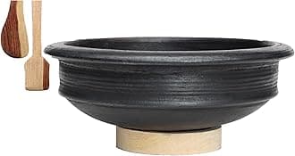 Deep Burned Clay Pot/Earthen/Mud/Mitti Handi For Cooking And Serving 2 Liter, Matte Polished, Black