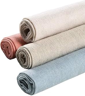 Natural Linen Fabric - 4 Colors, 20 Inch Aida Cloth for Embroidery, Cross Stitch & DIY Decoration