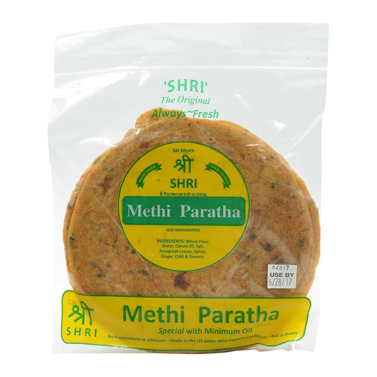 Shri, Methi Paratha, 6 Pieces