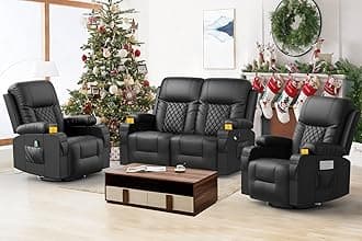 Loveseat Recliner Sofa Set with 2+1+1 Pieces in Living Room, 2 Seater Reclining Loveseat Leather, 2 Recliner Chairs with 360 Degree Swivel Single Sofa Seat