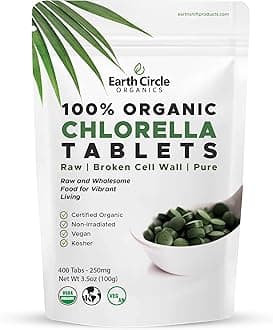 Organic Chlorella Tablets 400 Count | High Potency Superfood | Chlorophyll Pills from 100% Pure Green Algae | Broken Cell Wall for Maximum Absorption | Vegan, Kosher, Non-GMO | 4 Tabs per Day (1-Pack)
