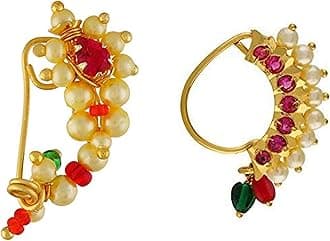 Small Size Traditional Maharashtrian Nose ring without piercing Pearl Gold Plated Nath Clip On Nose Ring For Women