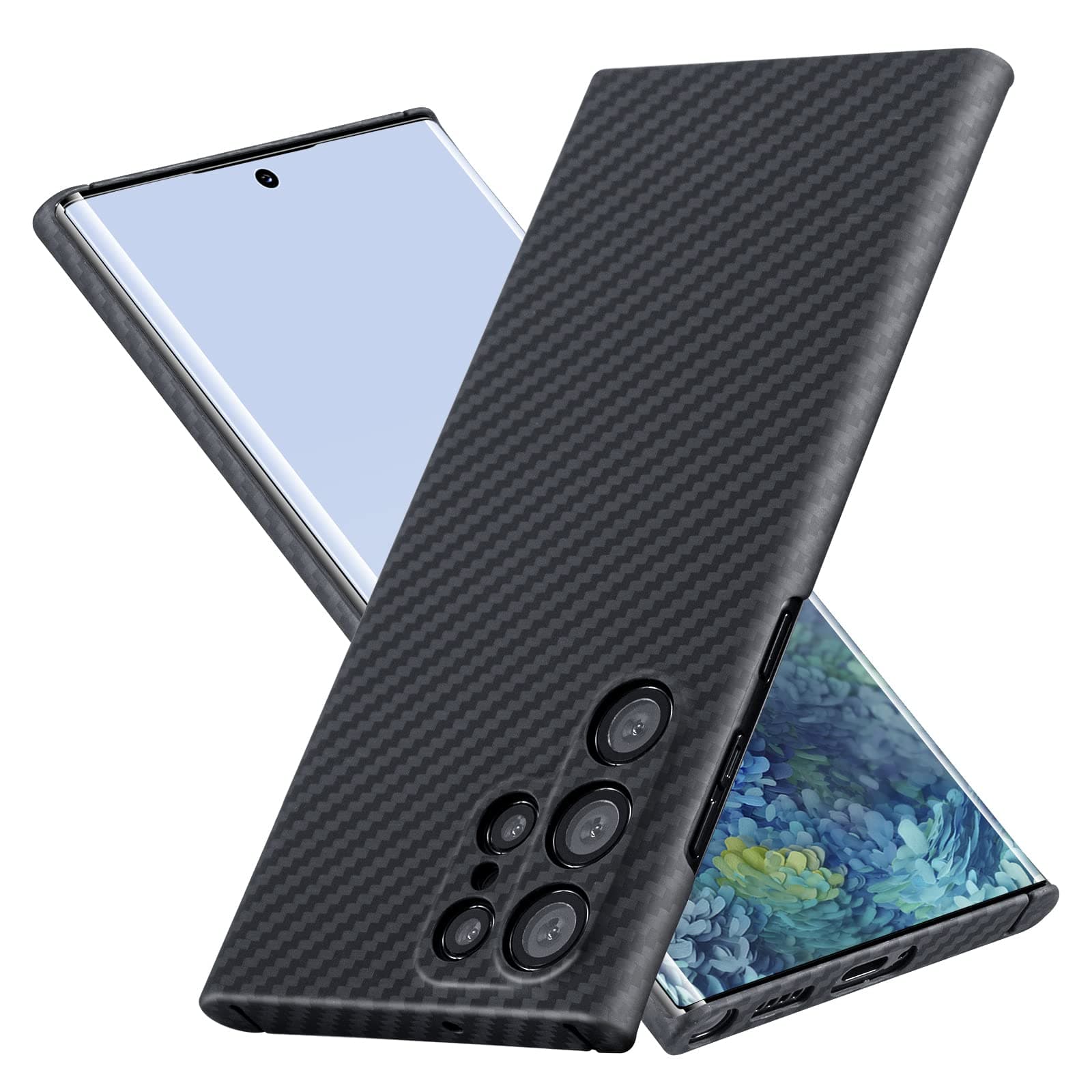 Docarbonfi Slim Thin Carbon Fiber Case Compatible with Samsung Galaxy S22 Ultra 6.8“ 5G Phone, Aramid Fiber Phone Cover, Support Wireless Charging (Matte Black / 0.03 in, 0.4 oz)