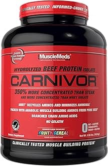 MuscleMeds CARNIVOR Beef Protein Isolate Powder, Muscle Building, Recovery, Lactose Free, Sugar Free, Fat, Free, 23g Protein, Fruity Cereal, 56 Servings