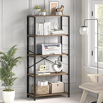 FOLUBAN 5 Tier Tall Bookshelf, Industrial Bookshelves and Bookcases, Modern Rustic Wood and Metal Book Shelf for Bedroom, Living Room and Home Office, Oak