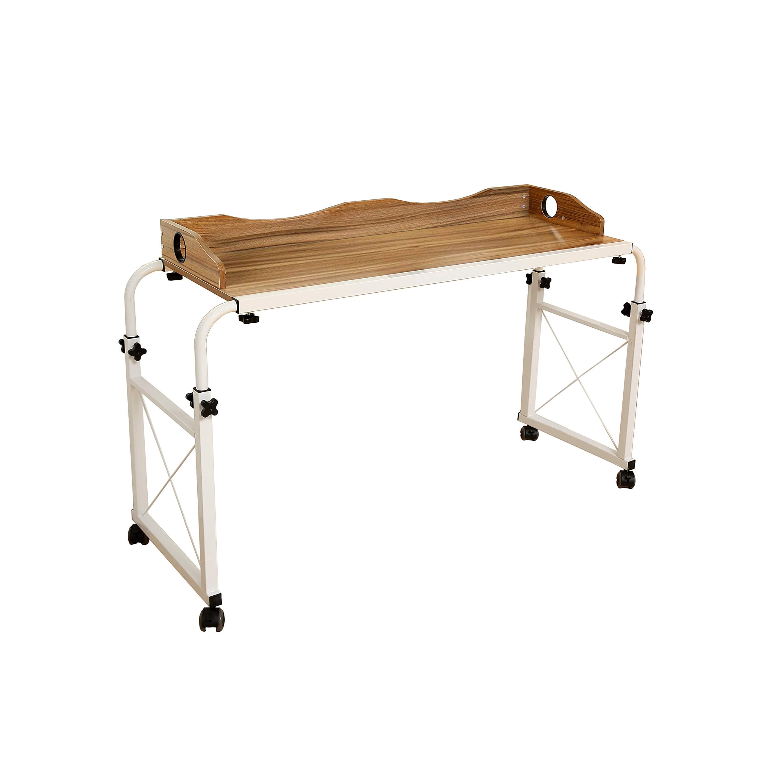 UNKU Adjustable Overbed Table, Laptop Cart Laptop Table With Wheels, Dark Grain