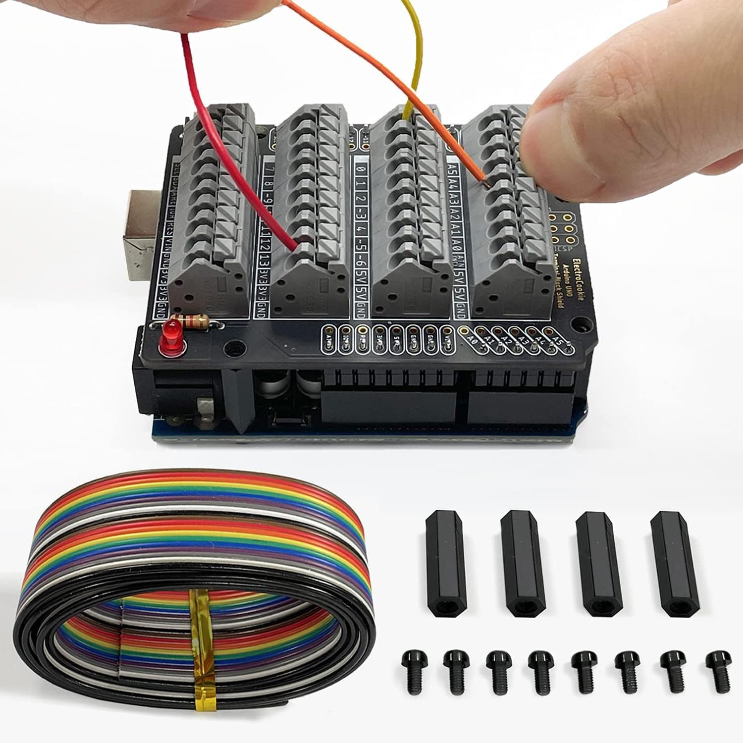 Uno Terminal Block Shield Kit, Compatible for Arduino Uno R3, Push-in Simple Spring Connector Expansion PCB Module