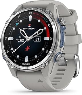 Descent Mk3 Dive Computer and Multisport Smartwatch with AMOLED Display with Advanced Dive Modes and GPS Navigation (43mm, Stainless Steel with Fog Gray Silicone Band)