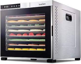 Ivation 10 Tray Commercial Food Dehydrator Machine | 1000w, Digital Adjustable Timer and Temperature Control | Dryer for Jerky, Herb, Meat, Beef, Fruit and To Dry Vegetables | Stainless Steel