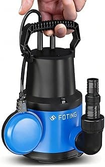 Submersible Water Pump 400W 8000l/h for Pool Draining, Clean/Dirty Water Pump with Float Switch, Drain Water Level Down to 7mm，Portable Sump Pump for Tub, Pond, Home, Garden, Blue