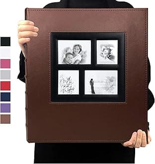 RECUTMS Photo Album 600 Pockets,Sewn Bonded Black Leather Book Pockets Hardcover Photo Frame 4x6 Photos Anniversary Baby Vacation Album (Brown)