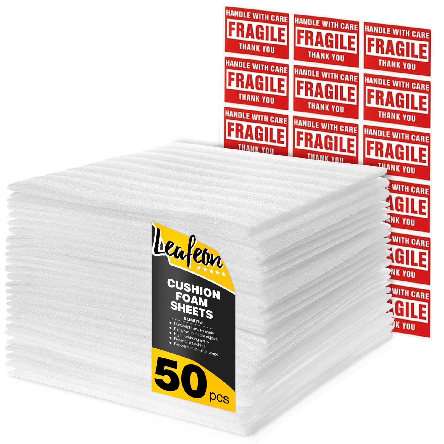 12" x 12" Foam Wrap Sheets for Packing Moving Shipping and Storage Supplies - Cushion Foam Wraps is Great Alternative to Air and Bubble Cushioning Wrap - 50 Pack