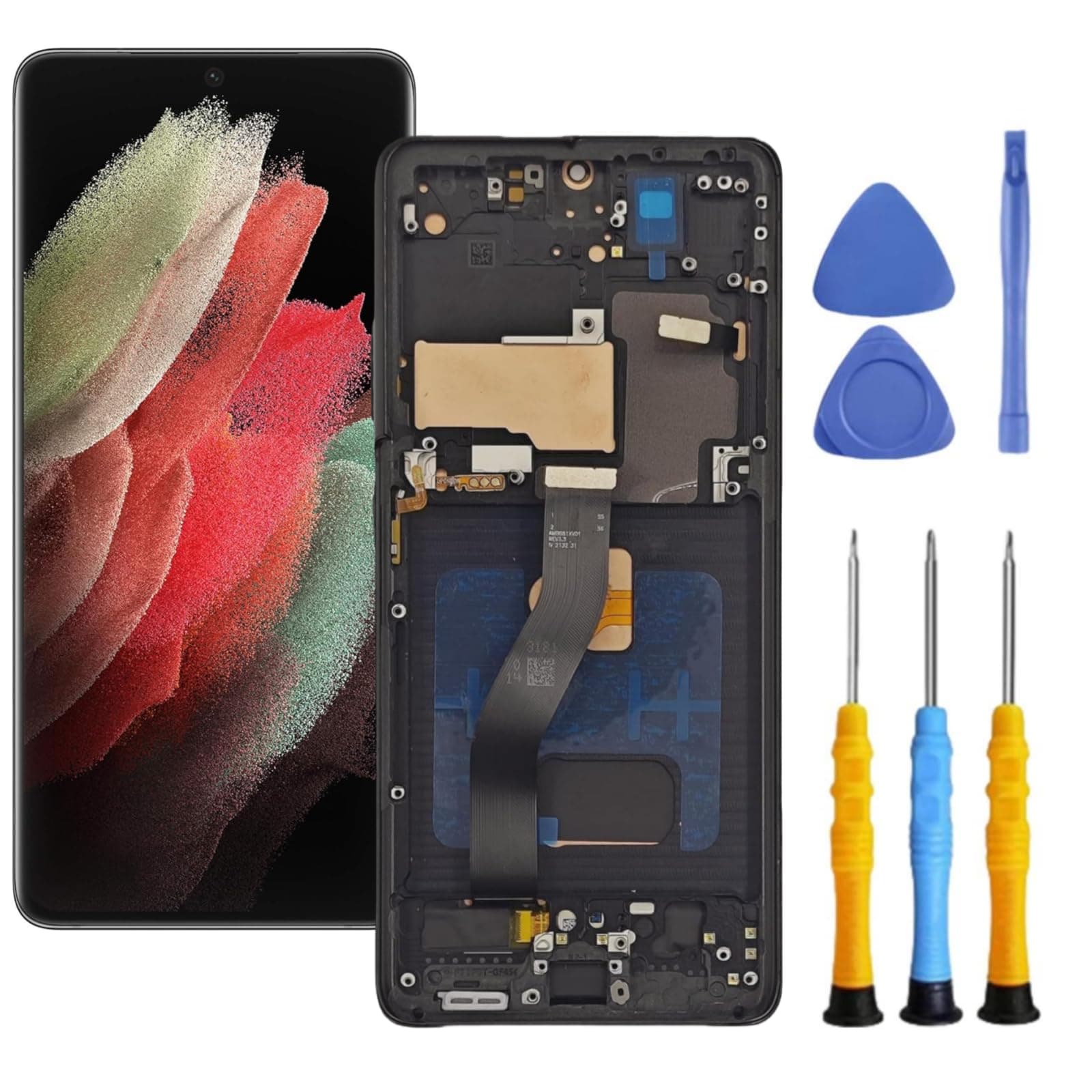 AMOLED for Samsung Galaxy S21 Ultra 5G Screen Replacement with Frame for Samsung S21 Ultra Screen Replacement kit SM-G998u G998a G998w LCD Touch Display digitizer with Tools Black