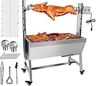bbq rotisserie grill roaster charcoal roast machine charcoal bearing lamb spit roaster hog roasting machine for outdoor picnic camping height-adjustable,without baffle