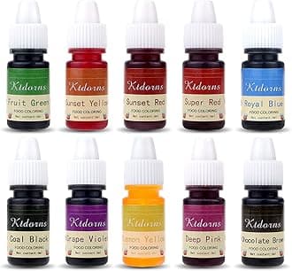 - Food Coloring - Yellow,Blue,Green,Violet 10 Color cake food coloring liquid Variety Kit for Baking, Decorating,Fondant and Cooking, Slime Making Supplies Kit - .25 fl. oz. (6ml) Bottles