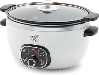 6 Quart Ceramic Slow Cooker, PFAS-Free, Programmable, Removable Healthy Nonstick Pot for large families, Sear on Stovetop, Keep Warm, Digital Timer, Dishwasher Safe Glass Lid & Crock, White