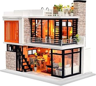 Dollhouse Miniature with Furniture,DIY Kit Mini Modern Villa Model with Music Box,1:24 Scale Creative Doll House Best Christmas Birthday Gift for Lovers Boys and Girls(Florence)
