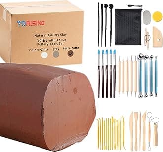 TORISING Baking Clay Air Dry Clay 10 LBs with 42 Pcs Set Pottery Clay Tools Set for Hand Modeling and Throwing, Non-Toxic (Terra Cotta & Kit)