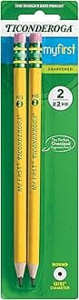 My First Ticonderoga Primary Size #2 Beginner Pencils, Pre-Sharpened, Set of 2, Yellow (33306)