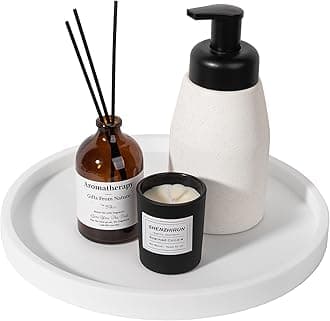 Silicone Bathroom Tray Round Vanity Tray Decorative Soap Holder Kitchen Countertop Organizer Coffee Table Decor for Candle, Perfume, Plant, 10 Inch, White