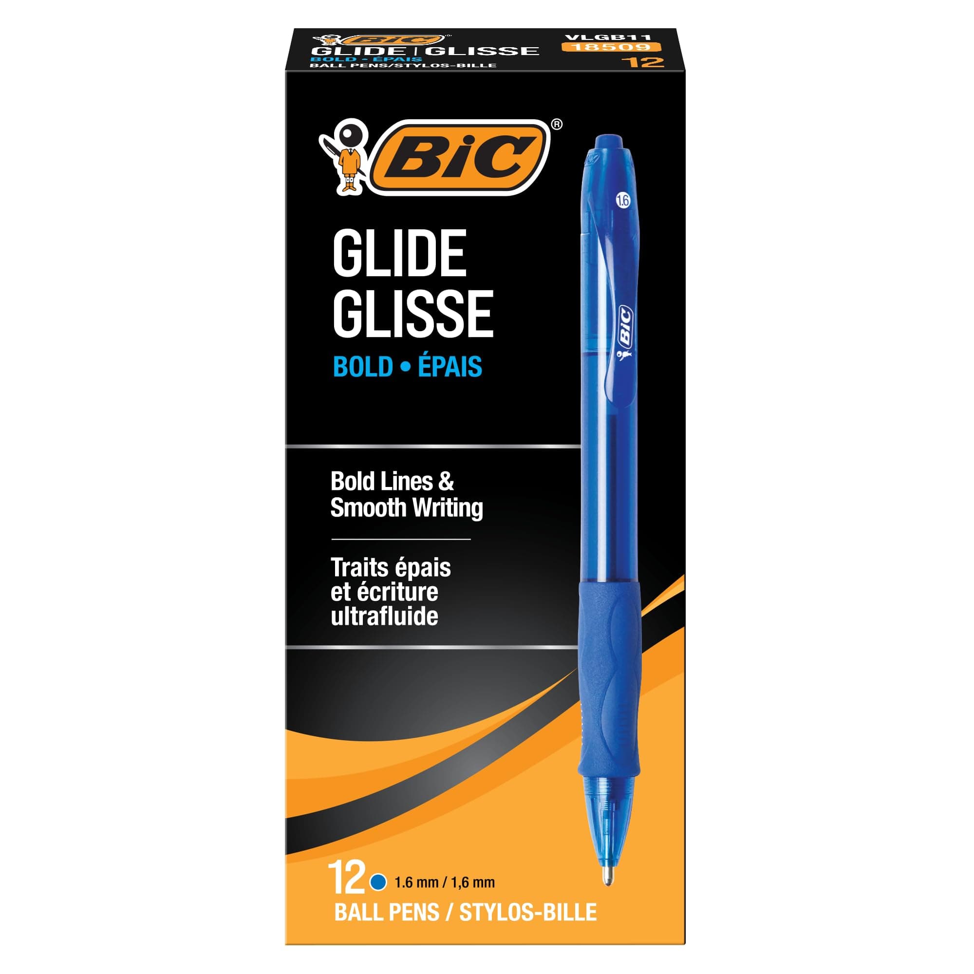 Glide Bold Blue Ballpoint Pens, Bold Point (1.6mm), 12-Count Pack, Retractable Ballpoint Pens With Comfortable Full Grip