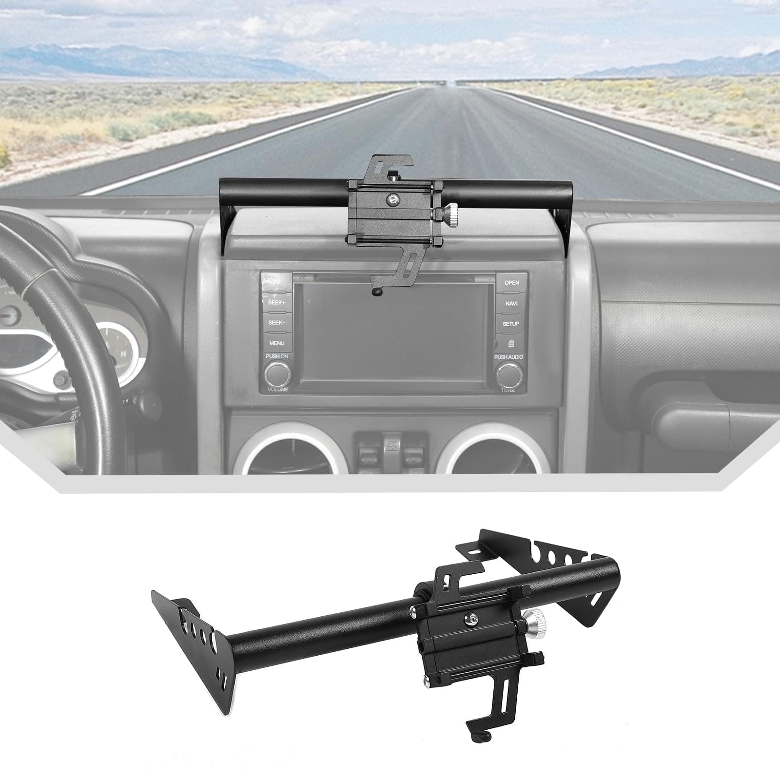 JeCar Rugged Heavy Duty Dash Mount Cell Phone Holder Dashboard Phone Mount for 2007-2010 Jeep Wrangler JK & Unlimited