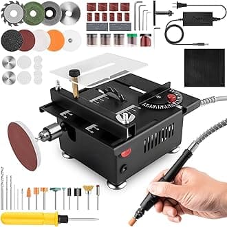 Mini Table Saw for Crafts, Portable Small Hobby Table Saw with 196 Accessories, Adjustable Speed & Angle, All-in-One Cutting, Sanding, Engraving for Wood, Plastic, PCB, Acrylic (Liftable)