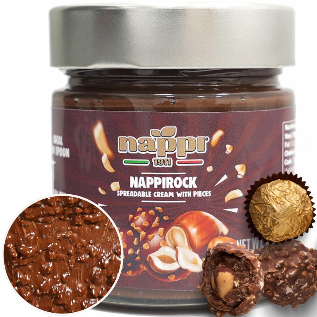 nappi 1911 Spreadable Crunchy Hazelnut Chocolate Spread, 8.5 oz (240 g), Nocciola, Nappirock, Product of Italy, Creamy Chocolate Butter, Nocciolata, Product of Italy