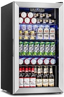 Beverage Refrigerator Cooler - 126 Can Mini Fridge Glass Door for Drinks Soda Beer Wine - Small Refrigerator for Office Bedroom Home Bar, 4 Adjustable Shelves, 3.2 Cu.Ft, Silver