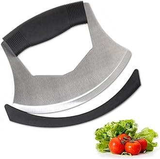 XoYoZo Salad Chopper Mezzaluna Knife with Protective Cover and Anti-Slip Handle - Stainless Steel Vegetable Cutter, Onion Chopper, Pizza Cutter