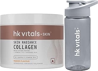 Skin Radiance Marine Collagen Supplement (Mango, 100g) & Sipper Bottle (Grey, 300ml) Combo Pack | With Vitamin C & E, For Healthy Skin, Hair & Nails
