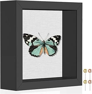 Califortree 5x5 Small Shadow Box Picture Frame with Soft Linen Back - Push Pins Included, Memory Shadow Box Display Case for Bouquet Awards Medals Wedding Photos and More, Black