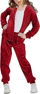 Woolicity Girls Sweatsuits Set Velour Tracksuit 2 Piece Outfits Zip Up Hoodies and Pants Sportswear Jogging Set
