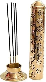 PALMARYPure Brass Agarbatti Incense Stick Stand/Holder with Dust & Burn Safety Ash Catcher for Mandir Pooja Agardan Worship Divine, Home & Office Decoration. (Floral Design)