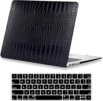 KEROM Compatible with Crocodile MacBook Pro 13 Inch Case 2026 2022-2016 M2 M1 A2338 A2289 A2251 A2159 A1989 A1706 A1708, Textured Aligator Skin Snakeskin PU Leather Hardshell & Keyboard Cover, Black