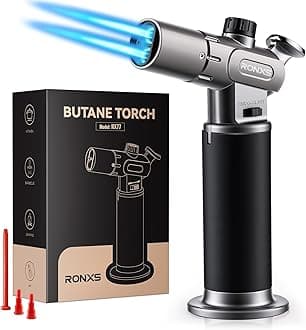 RONXS Torch Lighter, Refillable Kitchen Butane Torch, Cooking Torch with Safety Lock and Adjustable Single/Dual Flame for Creme Brulee, BBQ, Baking, Crafts and Soldering (Butane Gas Not Included)