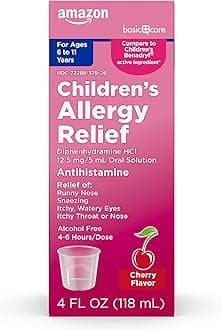 Children's Allergy Relief Oral Solution, Diphenhydramine HCl Antihistamine, Cherry Flavor, 4 fl oz (Pack of 1)